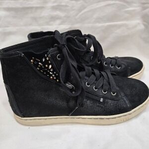 UGG Black Suede Leather High Top Sneakers with Side Zipper and Gems Women's Sz 8